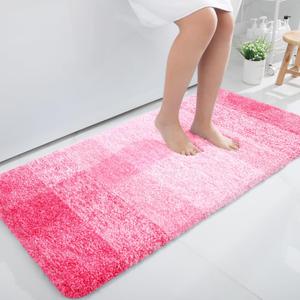 OLANLY Bathroom Runner Rugs 47x24 In, Extra Soft Absorbent Microfiber Bath Rugs, Rubber Backing, Quick Dry, Machine Washable Bath Mats for Bathroom Floor, Tub and Shower, Home Decor Accessories, Pink
