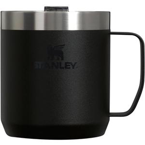 STANLEY Stay-Hot Camp Mug 12 oz | Press Fit Drink Through Lid | Cup for Coffee, Tea and Drinks | Insulated Stainless Steel Coffee Mug | BPA-Free | Black 2.0