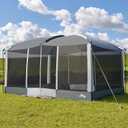 Screen House Tent 13x9ft Screen Room Mesh Gazebos w/ 2 Magnetic Doors, Included Projection Screen, Camping Tent Screened Canopy Shelter for Outdoor Patios Backyards Activities (Gray), Large