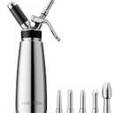 OSJCOOK Whipped Cream Dispenser Stainless Steel Cream Whipper Mirror Finish,500 mL/1 Pint Professional Cream Maker,5 Various Stainless Decorating Nozzles,1 Cleaning Brush,N2O Chargers NOT included (monolayer)