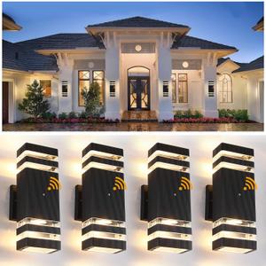Dusk to Dawn Sensor Outdoor Wall Lights 4 Pack, Up and Down Lights Outdoor Wall Sconces, Aluminum Waterproof Outside Lights for House Porch Hallway Patio Garage