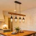 4-Light Farmhouse Kitchen Island Lighting, Dining Room Light fixtures Over Table, Chandeliers for Dining Room Over Island, Wood Vintage Ceiling Chandelier for Living Room