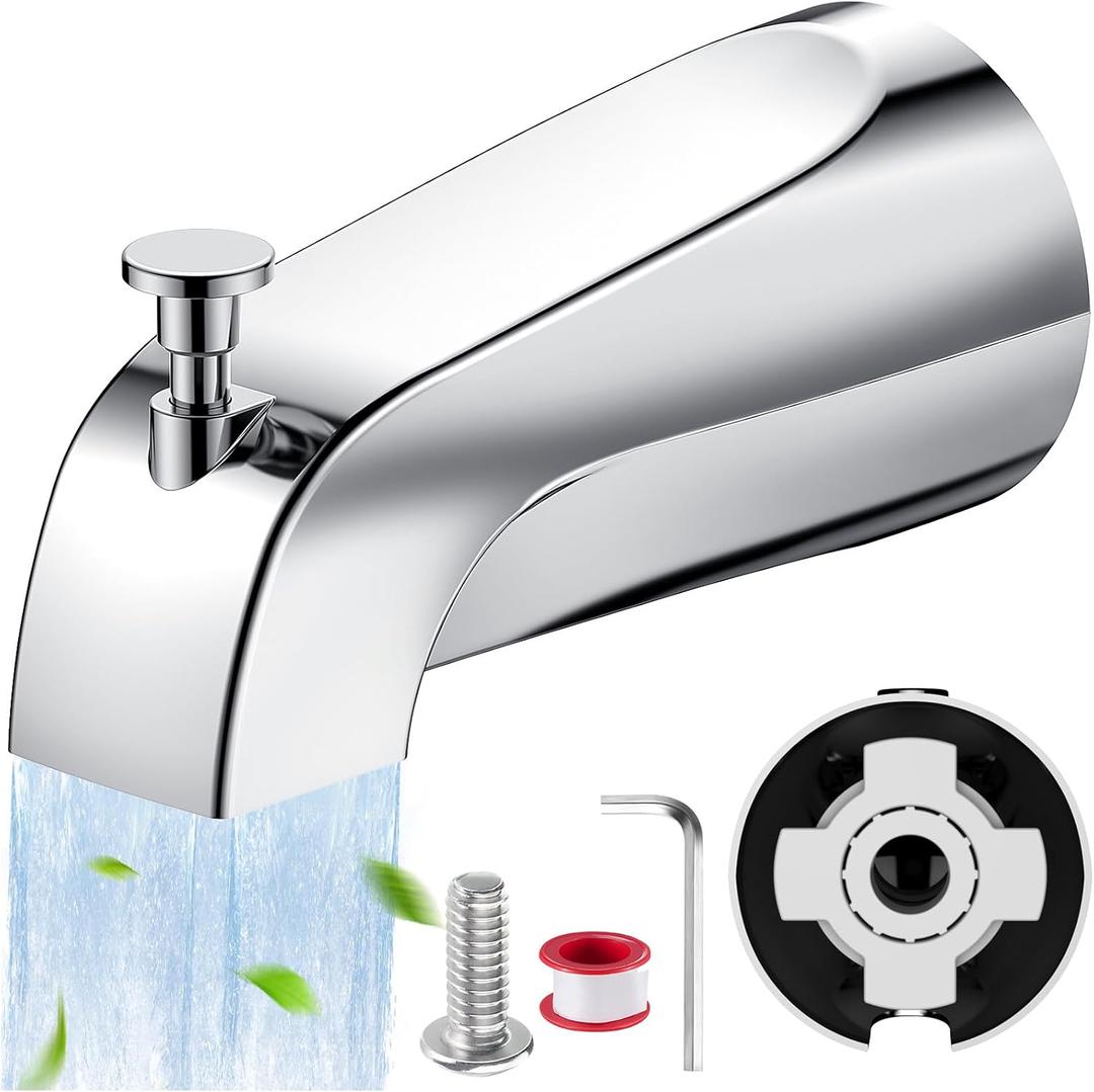 Claywie Universal Bathtub Tub Spout with Diverter, Fits 1/2" Slip-Fit Copper Pipe Connection, Pull Down Bathtub Faucet Spout Replacement, Easy Installation (Chrome)