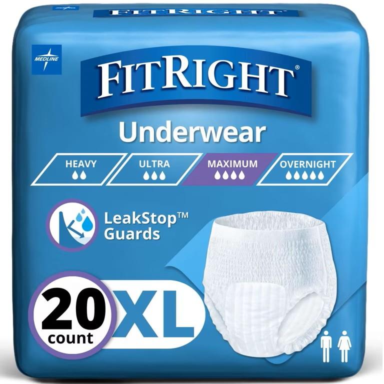 FitRight Super Adult Incontinence Underwear, Maximum Absorbency, X-Large,  20 Count (XL)