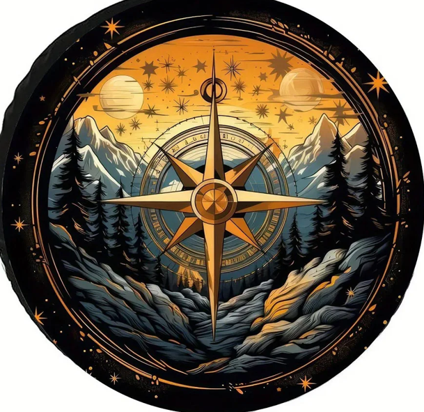 Compass Spare Tire Cover Wheel Protectors Weatherproof Sun Protection Covers Universal for SUV Jeep Travel Trailer 15"