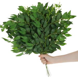24 Pcs Italian Ruscus Greenery Stems, 21.6 Inch Artificial Green Plants Stems Leaves Faux Greenery for Centerpieces, Wedding Arch, Bouquet, Vase Filler, Home Decor