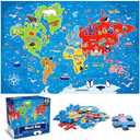 Jumbo Floor Puzzle for Kids, World Map Jigsaw Geography Puzzles,48 Piece Globe Atlas Puzzle with Continents, United States Puzzle for Ages 3-5,Preschool Learning Toys Easter Gift for 4-8 Years Old