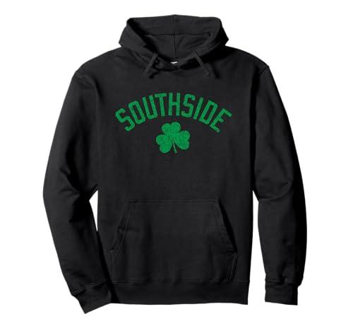 Southside Chicago Irish Shamrock Distressed Green Print Pullover Hoodie M