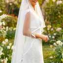 HEREAD Bride Wedding Veil Short Fingertip Length White 1 Tier Bridal Tulle Veils with Comb for Women