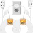 Twin Extension Cord, 24 Ft Flat Wall Plug, 12 Feet on Each Side, 2 Prong Power Strip with 6 Outlets, Double Extension Cord Splitter for Behind Bed, Couch, Nightstand, Dresser, Furniture (White)