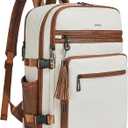 Shrrie Laptop Backpack for Women,Vegan Leather Backpack Work Computer Backpacks fits 16" Laptop,Water Resistant Teacher Nurse Casual Daypack for Weekender Camping Travel,Beige with Brown