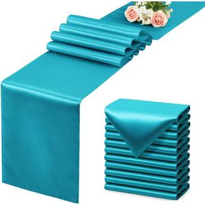 10 Pack Teal Blue Table Runner 7"W x 108"L, Satin Silk-Like Smooth Table Decor for Wedding Prom Event Party