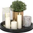 HGF Decorative Tray for Coffee Table, 12 Inch Lightweight Metal Round Serving Trays for Kitchen Counter Organizer Dining Table Centerpiece for Display Candle Vase, Black Round Tray for Bathroom Decor