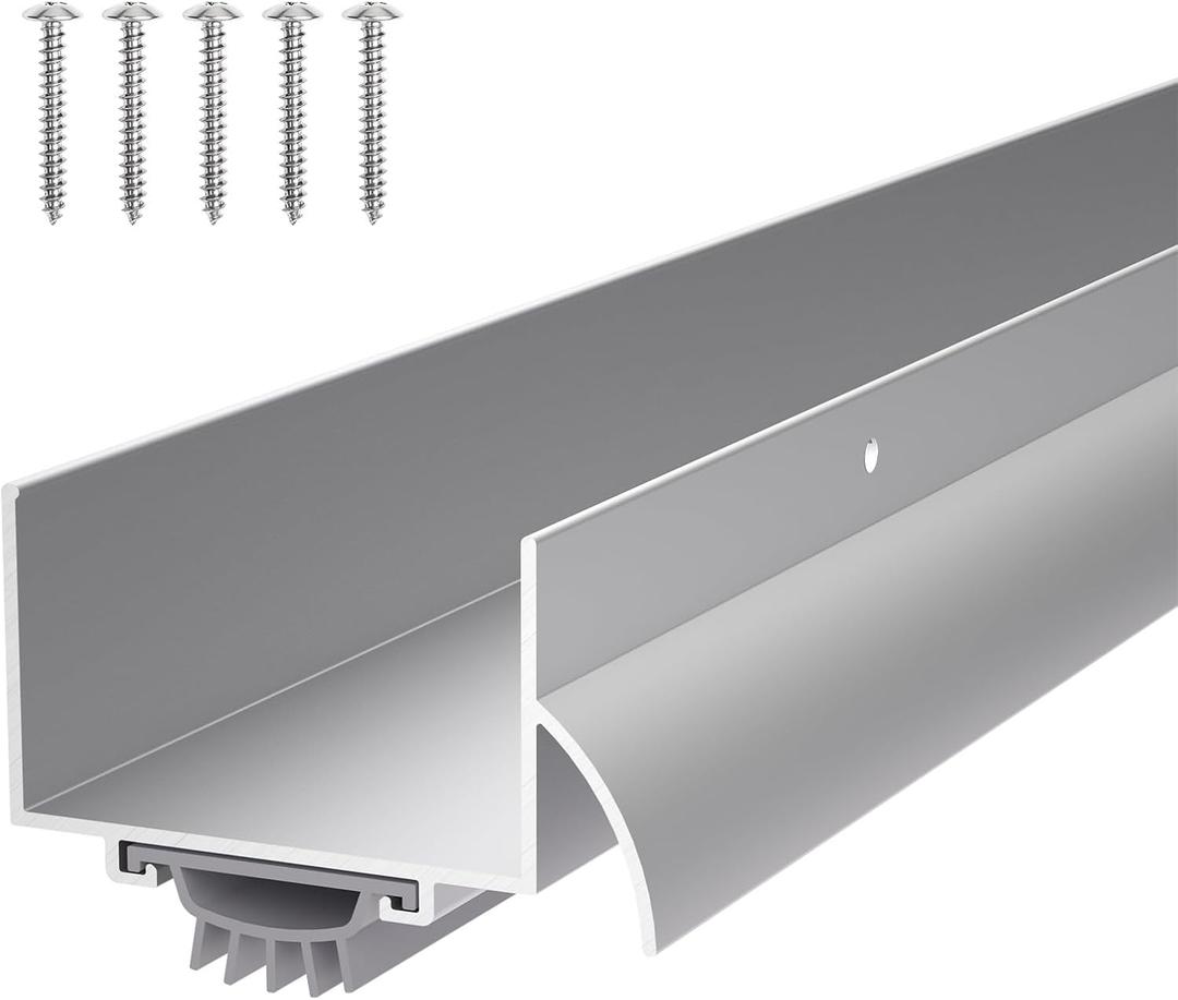 1-3/4" x 36" U Shaped Aluminum Door Sweep with Drip Cap, Screw-On Metal Weather Stripping for Exterior Doors (Silver)