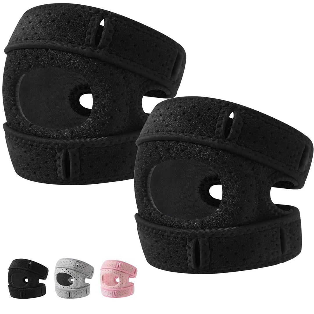 Knee Brace,2PCS Knee Brace for Women Men,Pain Relief Adjustable Patellar Tendon Support Sleeves Brace Knee Joint Strap for Hiking,Tennis,Arthritis,Running,Football(Black)