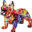 Graffiti French Bulldog Statue Sculpture Animal Dog Art Figurine Home Decoration for Living Room Bedroom Book Shelf TV Cabinet Desktop Decor Table Centerpieces Ornaments (C1)