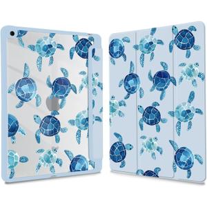 Joyland Turtle Pattern for iPad 10th Generation 10.9 inch 2022/iPad (A16) 11th Gen 11" 2025,Built-in Pencil Holder with Shockproof Cover Clear Transparent Back Shell Auto Wake/Sleep,Blue