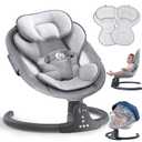 Bluetooth Baby Swing for Infants, Compact & Portable Baby Rocker, 3 Seat Positions, 5 Swing Speed, 10 Lullabies, Remote Control, USB Plug-in Power, Reversible Cushion for All Seasons (Dark grey)