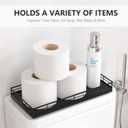 Toilet Paper Basket Organizer Oak Wood Toilet Tank Tray with Metal Frame, Bathroom Counter Top Storage for Toilet Paper, Wipes & Decor, Modern Narrow Back of Tank Shelf Organizer, Black