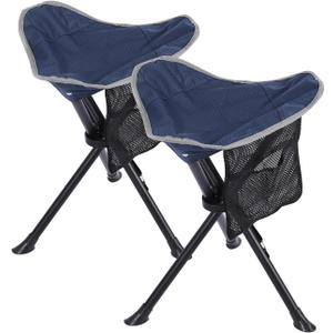 REDCAMP 2 Pack Folding Camping Stools for Adults Heavy Duty, Lightweight Portable Tripod Chairs Seats for Fishing Hunting Backpacking Traveling, Blue, Standard
