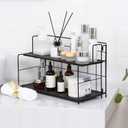 Bathroom Counter Organizer 10s Tool-Free Install, 2 Tier Bathroom Organizers and Storage, Collapsible Bathroom Organizer Countertop, Wood Bathroom Kitchen Countertop Organizer, Black