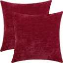 Wine Red Cozy Soft Throw Pillow Covers, Burgundy Decorative Chenille Square Couch Cushion Cases for Sofa Living Room Decor, Set of 2, 20 x 20 Inches