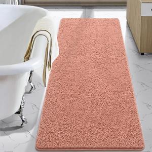 LOCHAS Luxury Bathroom Rug Shaggy Bath Mat 24 x 60 Inch, Washable Non Slip Bath Rugs for Bathroom Shower, Soft Plush Chenille Absorbent Carpets Mats, Pink