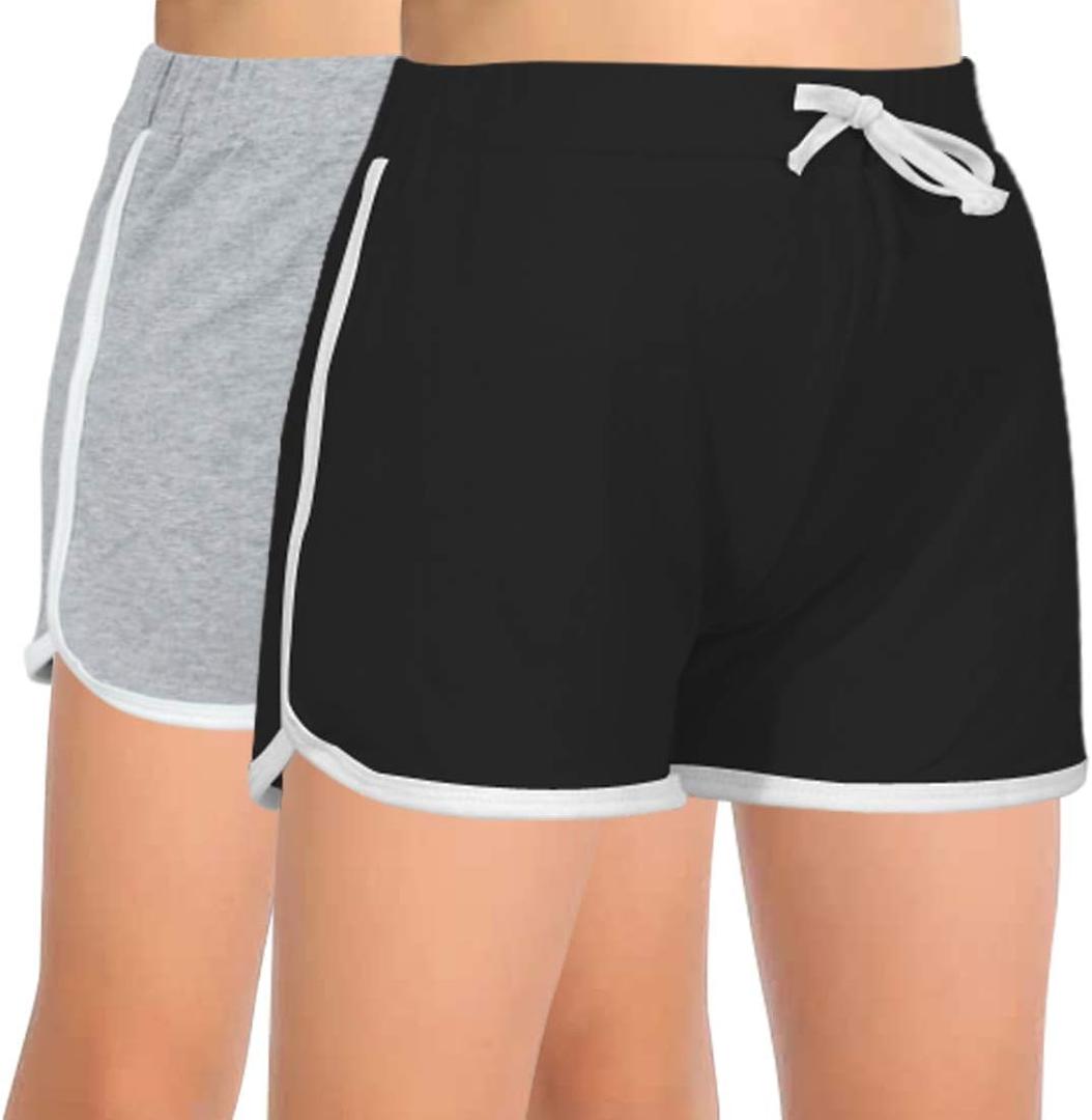 GORLYA 2 Pack Girl's Active Wear Play up Workout Gym Athletic Sport Running Casual Dolphin Shorts (Gray)