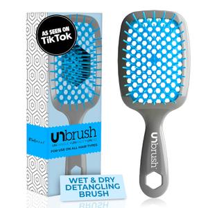 FHI Heat UNbrush Detangling Brush for Pain-Free Brushing on All Wet or Dry Hair Types  Durable DuoFlex Anti-Static Bristles, Lightweight Handle, Vented Hair Brush (1 Count (Pack of 1), Light Blue/Grey)