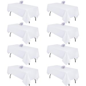 8 Pack White Table Cloth 60x102 Inch Rectangle Tablecloths for 6 Foot Rectangle Tables, Wrinkle Resistant Washable Polyester Fabric Rectangular Table Cover for Dining Banquet Wedding Party