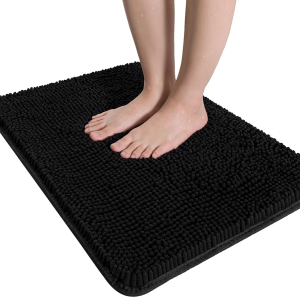 LOCHAS Luxury Bathroom Rug Shaggy Bath Mat 24 x 36 Inch, Washable Non Slip Bath Rugs for Bathroom Shower, Soft Plush Chenille Absorbent Carpets Mats, Black
