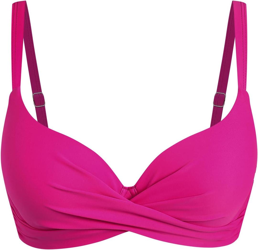 ZAFUL Women Twist Front Underwire Bikini Top Push Up Lace Up Swimsuit Tops Bra Padded Bathing Suit Tops (Pink, XL)
