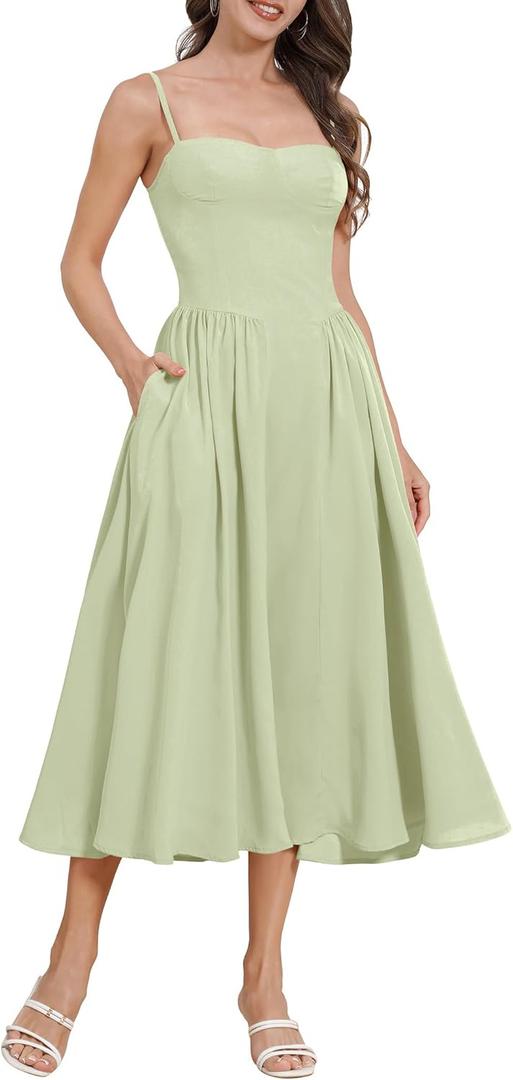 Womens Corset Dress Sexy Thigh Spaghetti Strap Bustier Cocktail Dress Low Cut Boho Formal Dresses with Pockets (Green, L) Womens Corset Dress Sexy Thigh Spaghetti Strap Bustier Cocktail Dress Low Cut Boho Formal Dresses with Pockets (Green, L)