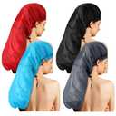 Eurzom 4 Pcs Large Shower Cap for Braids Extra Long Shower Cap for Women Long Hair Locs Foldable Waterproof Reusable XL Hair Bonnets for Dreadlocks Drawstring Bath Caps(Red, Blue, Black, Gray)