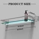 20 Inches Glass Shelf for Bathroom, Brushed Nickel Glass Shelves for Wall with Smooth Stainless Steel Railing, Modern Tempered Glass Organizer Shelf