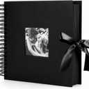 INNOCHEER Photo Album - Self Adhesive 80 Black Pages, Large Scrapbook Wedding Guest Book for DIY Anniversary Travel Memory Scrapbooking (Black 12 x 12)