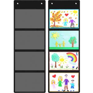 2 Pcs Storage Pocket Chart for Classroom 37.4 x 13 in, 4 Pockets Hanging Wall File Organizer for Cards, Drawing, Pictures, Class Demonstrations, Homework, Teacher Office Organization (Black)
