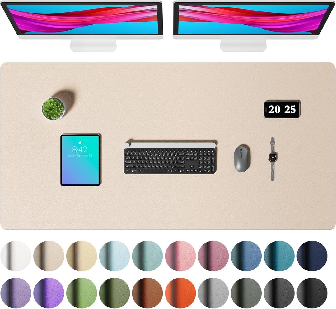 Aothia Faux Leather Desk Mat  Large Mouse Pad, Non-Slip PU Leather Blotter, Waterproof Writing Surface for Office and Home (Beige, 47.2" x 23.6")