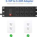 CCCEI Magnetic Heavy Duty Power Strip Surge Protector 20Amp, 12 Gauge High Amp Extension Outlets, Garage Wall Mount 8 Plug Metal Power Strip. 15FT, Black, 5-15P Adapter 6-20R T-Slot 20a for Appliance