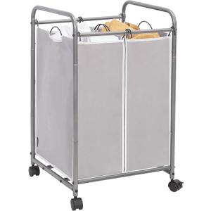 STORAGE MANIAC Laundry Sorter 2 Section, 90 L Gal Laundry Hamper with Wheels, Clothes Basket Separator Sorter, 2 Bag Clothes Cart with Wheels and Removable Bags for Closet, Dorm, Collage, Grey
