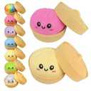 2PCS Dumpling Squishies Toys with Food Steamer,Colorful Squeeze Dough Fidget Sensory Stress Balls,Stretchy Hand Desk Toys for Stress Relief Squishies Dumpling Gifts,Pink&Yellow