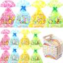 Gueevin 12 Sets Easter Empty Gift Baskets Bulk with Colorful Bunny Cellophane Bags & Ribbon Bows, DIY Basket to Fill for Egg, Candy, Treats, Birthday Party, 9.8 x 6.5 x 3.5 Inch