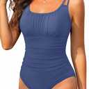 One Piece Swimsuit Women Tummy Control - Full Coverage Bathing Suit Vintage Ruched Swimwear 2026 (Medium, Blue)