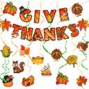 2 x Thanksgiving Decorations Hanging Swirl Pendant & Hanging Give Thanks Banner for Indoor Home Fall Party Decorations Thanksgiving Decor Office Classroom School Decor
