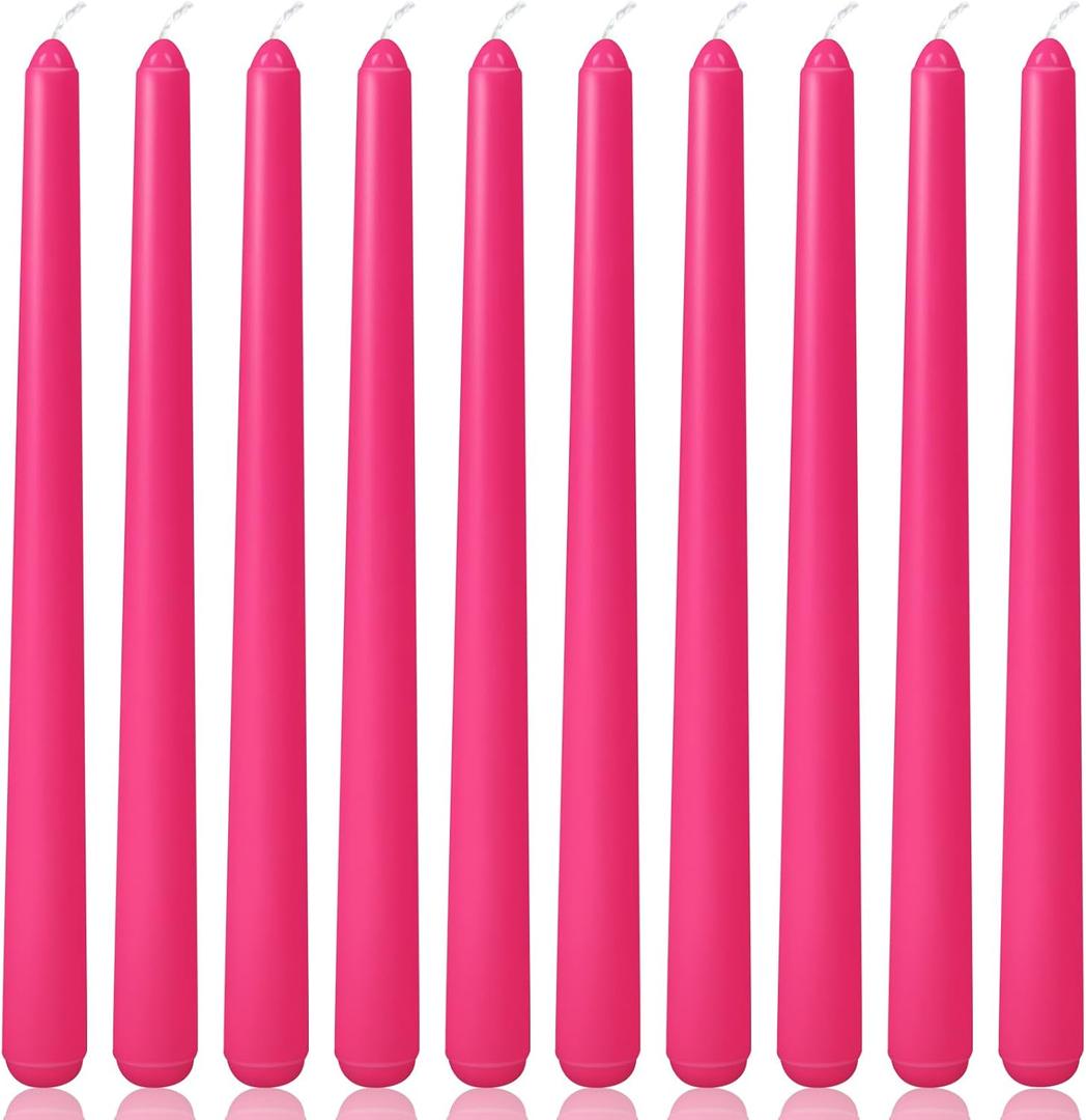 10 Inch Hot-Pink Taper Candles for Home Decoration, 10 Pack Unscented Candlesticks for Dinner Wedding Party, Smokeless and Dripless Candle Sticks