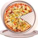 Pizza Pan Set, Nonstick Pizza Pan with Holes 13 Inch, Heavy Duty Round Perforated Pizza Tray Oven Safe, Even Heat for Crispy Homemade Pizza, Easy to Clean, Set of 2, Gold