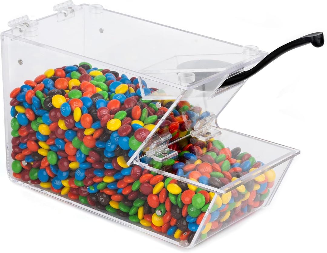 Candy Bin Topping Dispenser - Acrylic Bulk Sprinkle Container with Scoop, Stackable & Magnetic for Multiple Holders - For Cereal, Nuts, Candies & Snack Food Storage