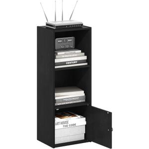 Furinno LUDER Book Shelf, 3-Tier Modern Bookshelf, Bookcase with 1 Door Storage Cabinet, 9.3 x 12 x 31.5, for Organization and Storage, for Living Room, Bedroom, Home Office, Blackwood