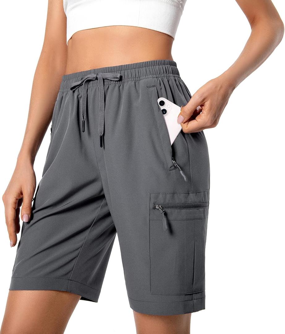 Women's Lightweight Hiking Cargo Shorts Quick Dry Athletic Shorts for Camping Travel Golf with Zipper Pockets Water Resistant (X-Large, Dark Grey)
