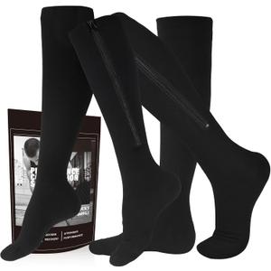 cerpite Zipper Compression Socks, 2 Pairs 15-20 mmHg Closed Toe Compression Stockings for Men Women XXL